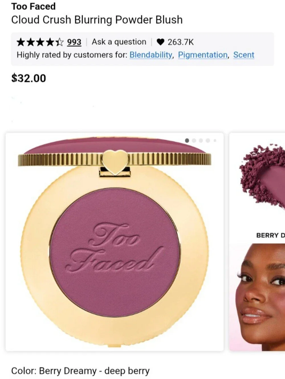 TOO FACED Cloud Crush Blurring Blush In Berry Dreamy